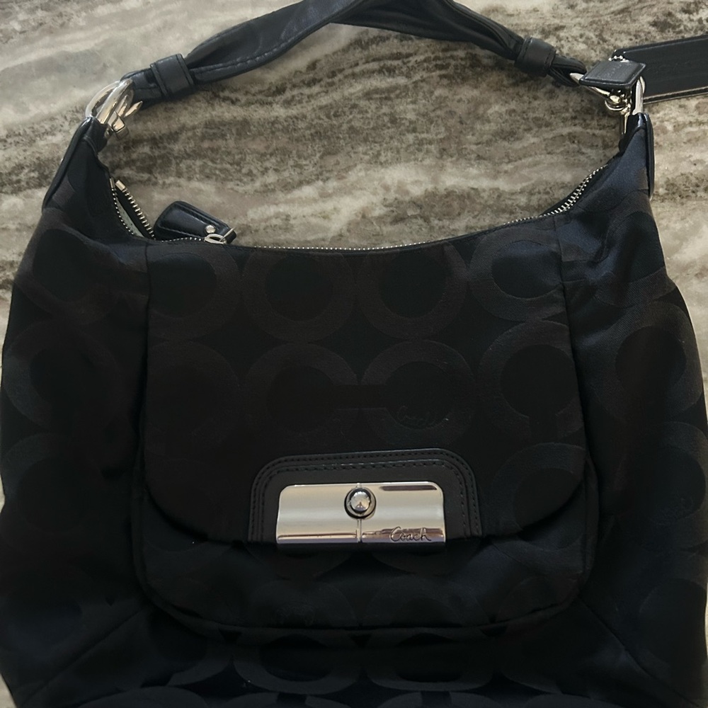 Coach Black Leather Keychain with Silver Accents